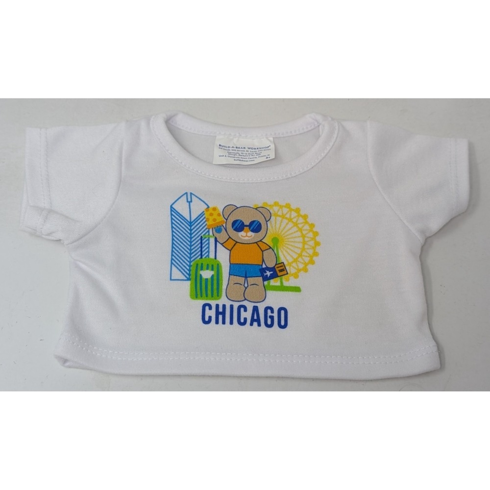 Build A Bear Chicago White Short Sleeve T Shirt Vintage Top Plush Stuffed Animal